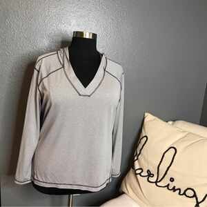 Zella gray and white striped hooded workout top size 1X
